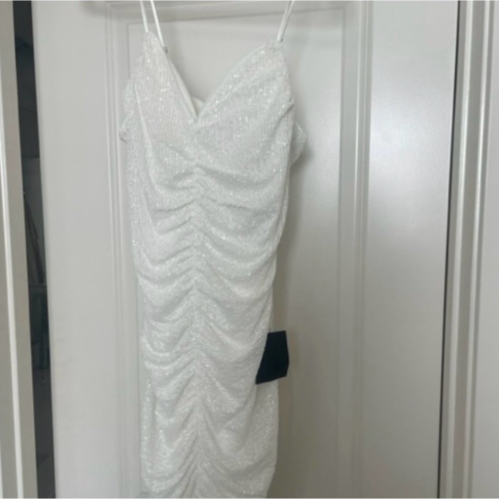Lulus Bachelorette Babe White Sequin Ruched Mini Bodycon Dress - Size L